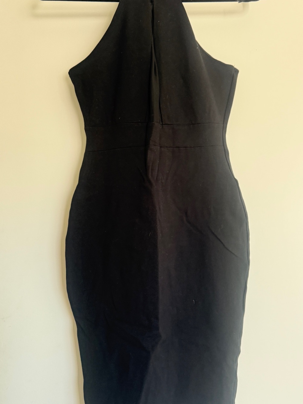 Elegant Backless Black Halter Dress with Sheer Front Cutout